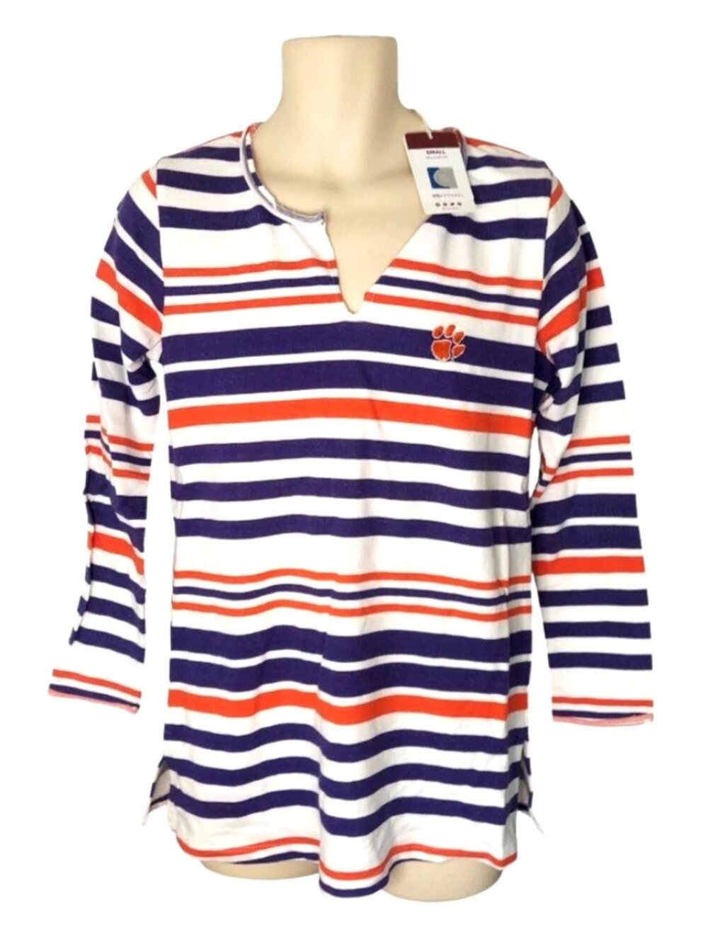 Clemson Tigers Womens Top Size Small Orange Purple Striped Tunic Relaxed Fit